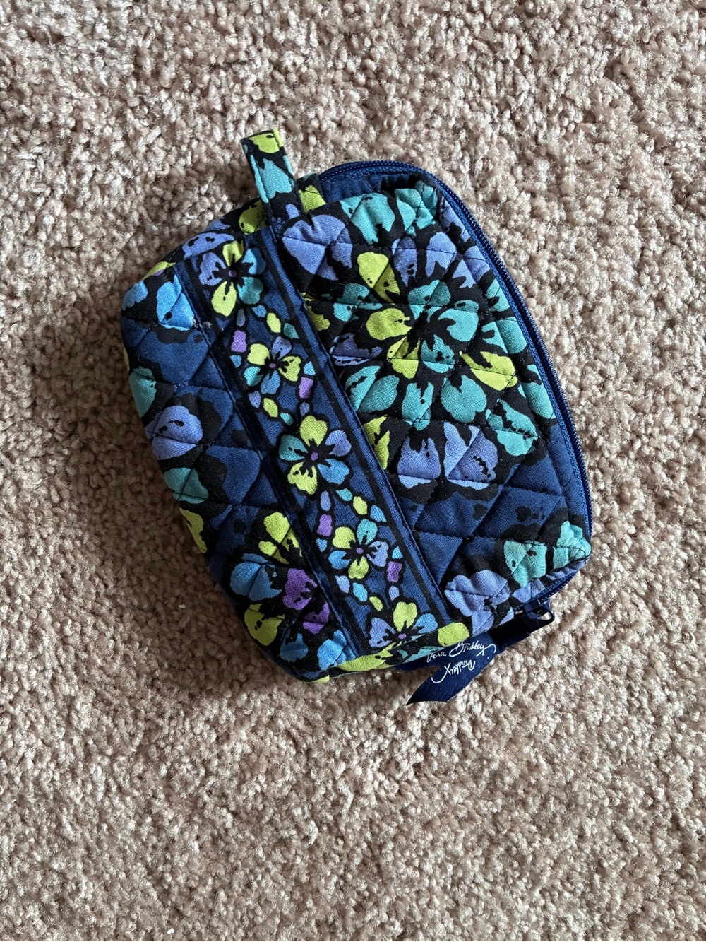 Vera Bradley Navy Quilted Floral Cosmetic Pouch with Wristlet Loop